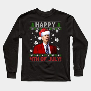 Funny Santa Joe Biden Happy 4th of July Ugly Christmas Sweater Long Sleeve T-Shirt